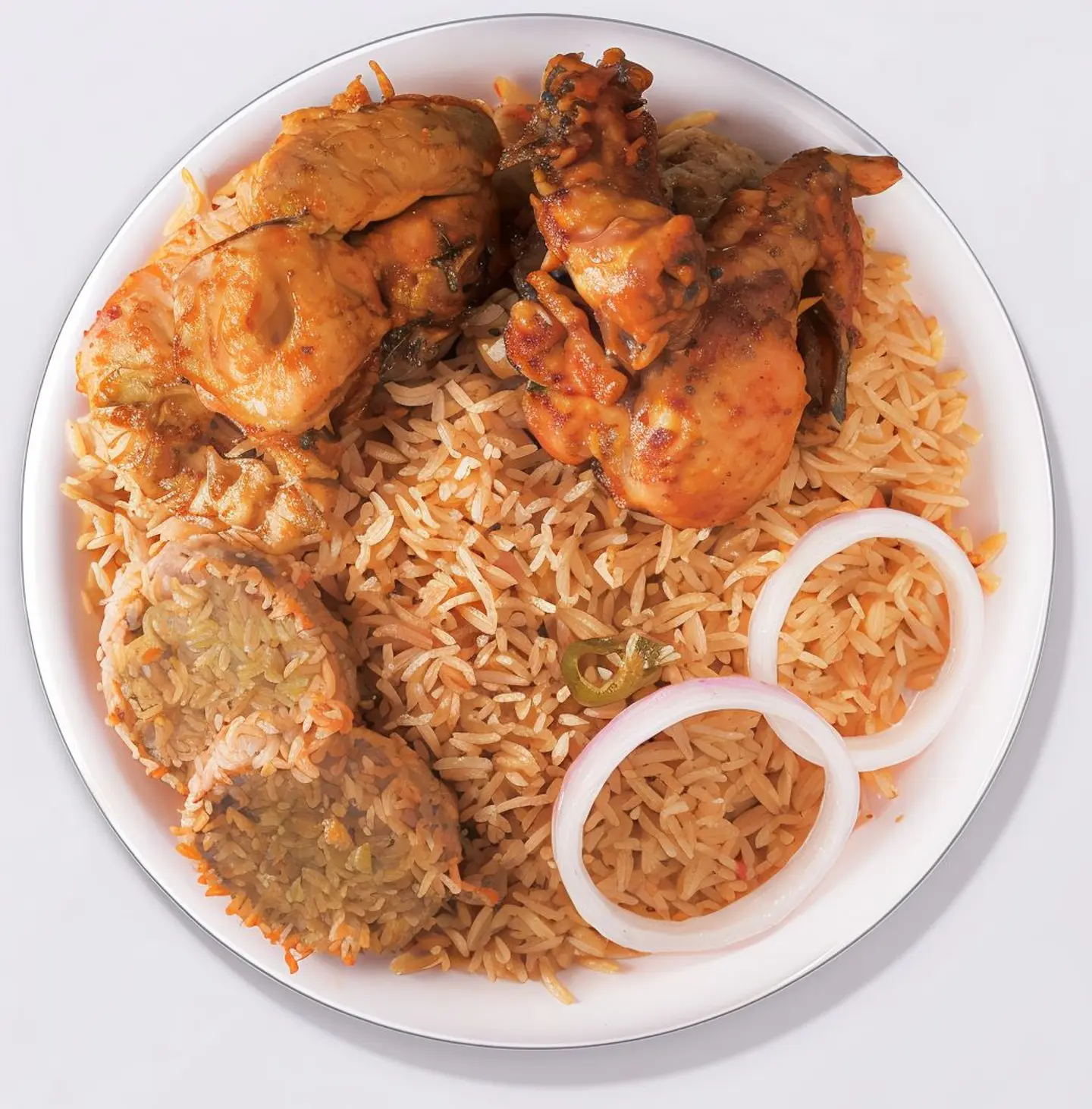 Chicken Pulao Rice With Kabab