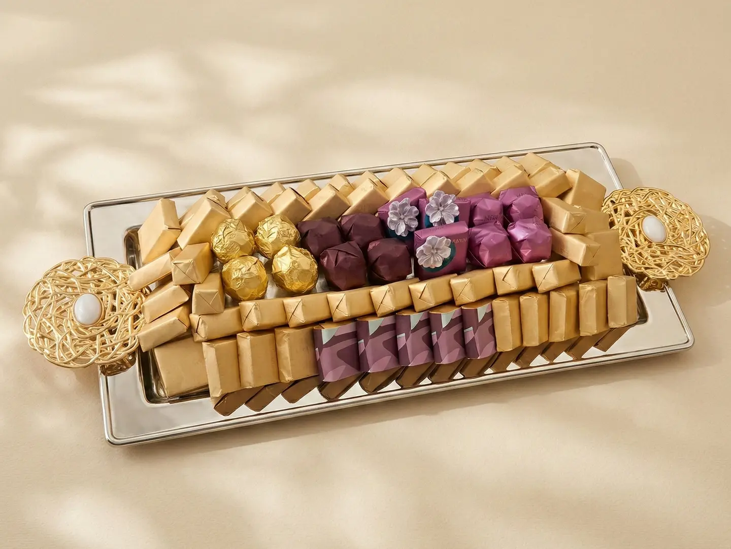 صينية مستطيل مغلف موف وسط