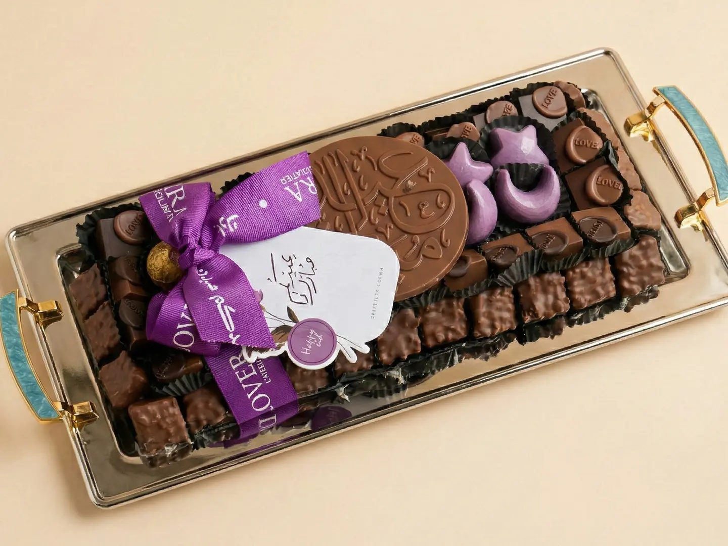 صينية شوكولاتة مكشوف مسكة فيروزي وسط