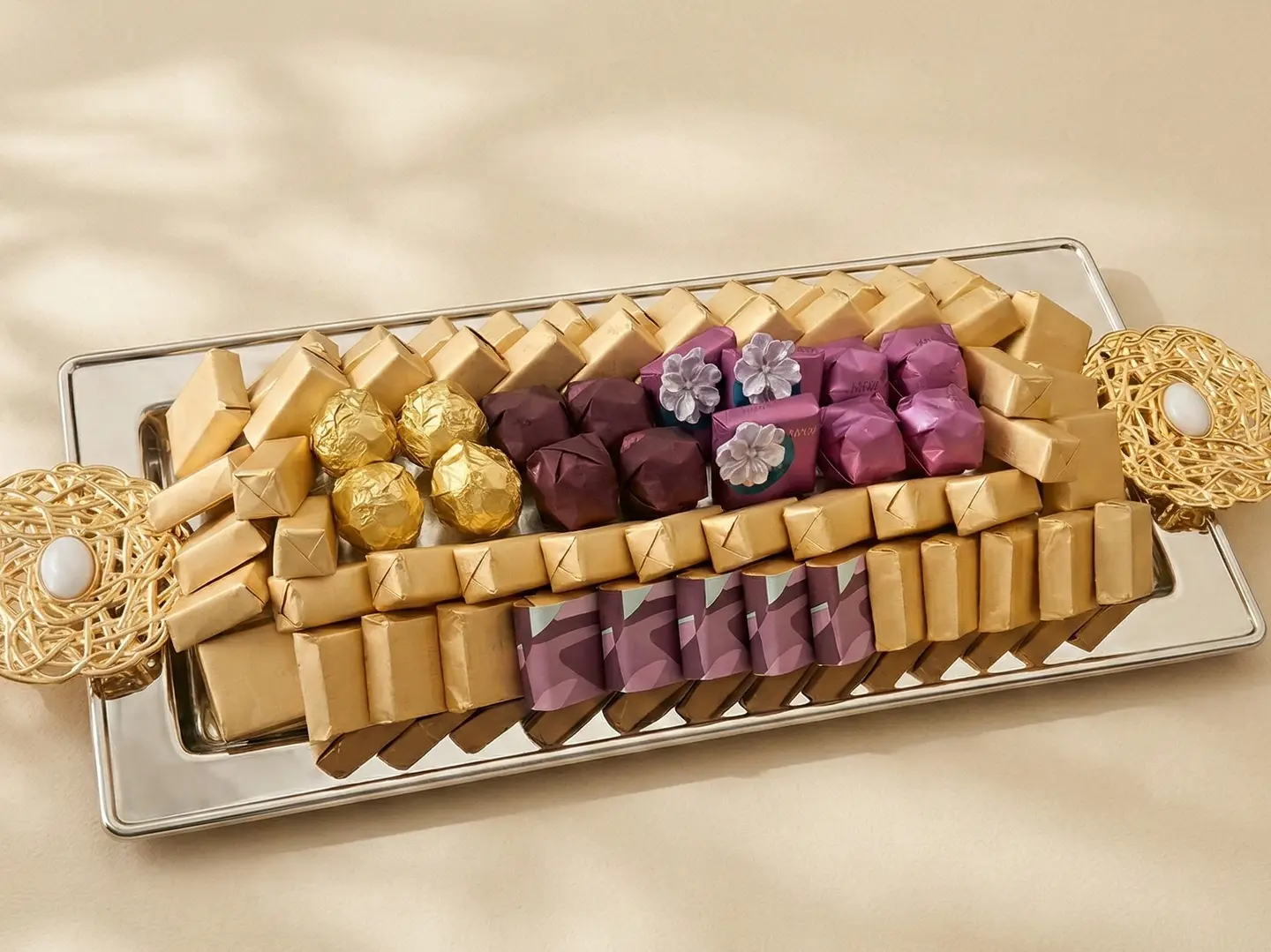 صينية مستطيل مغلف موف وسط