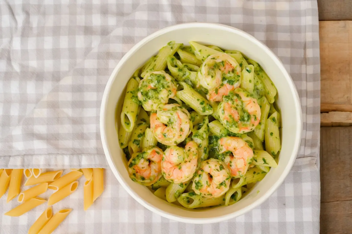 Penne Pesto Shrimp