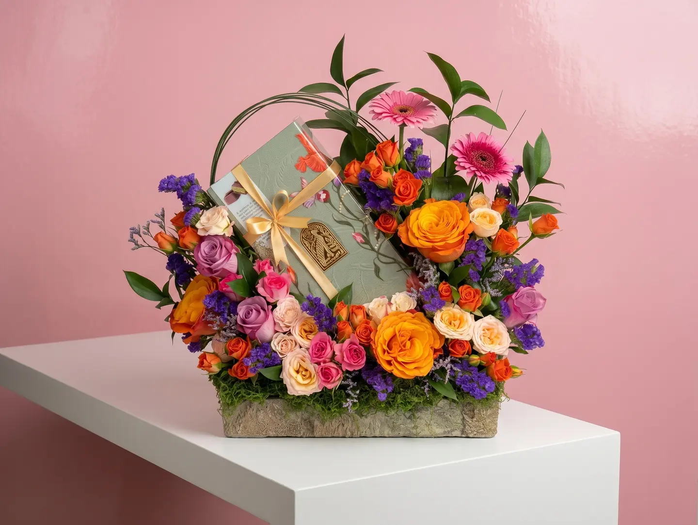 Rose Stand With Fahda Chocolate And Pistachio Kunafa