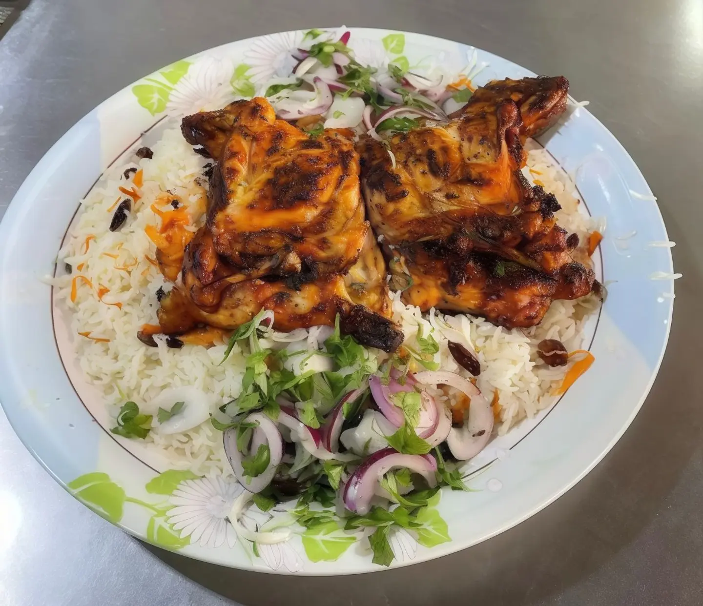 Chicken On Charcoal With White Rice