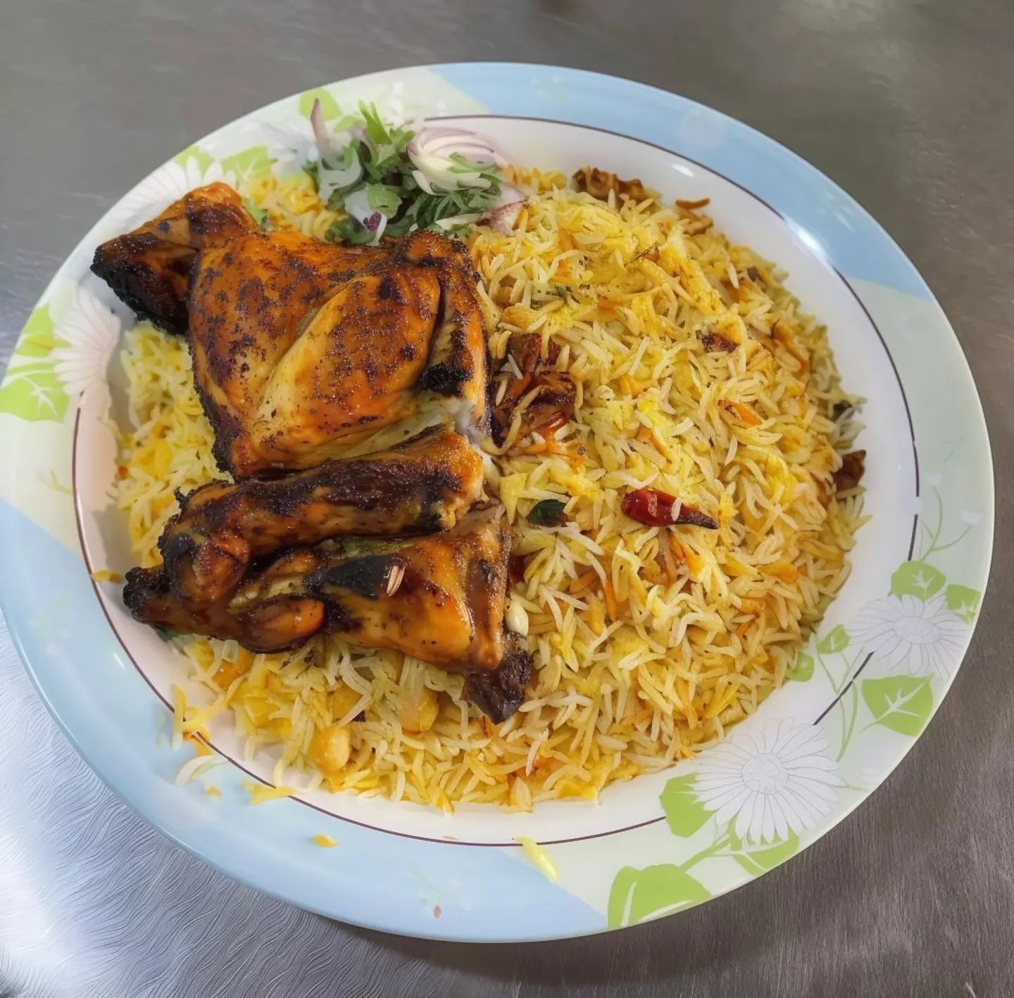 Half Chicken On Charcoal With Spiced Rice