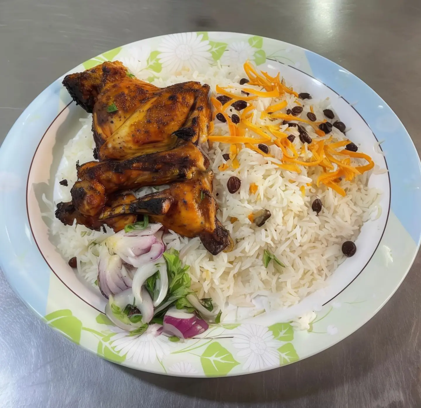 Half Chicken On Charcoal With White Rice