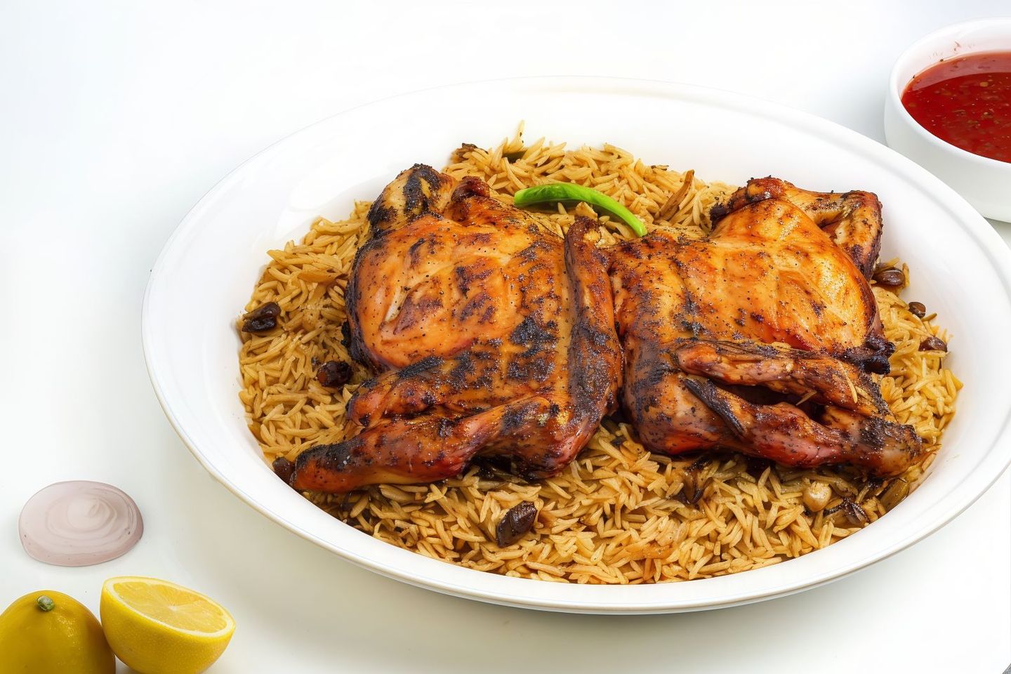 دجاجة كاملة على الفحم مع الارز
