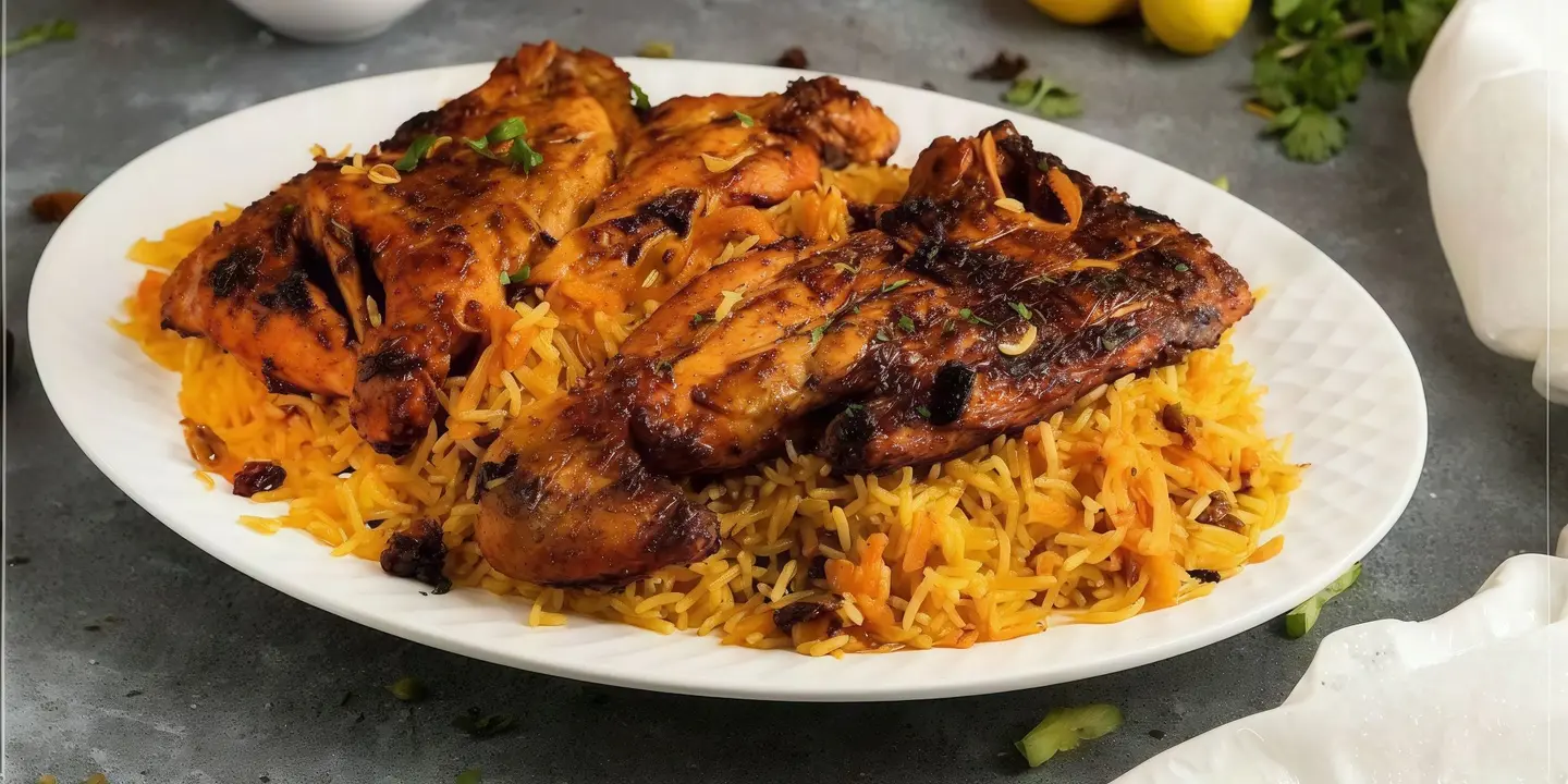دجاج على الفحم مع الأرز - نص حبة دجاج