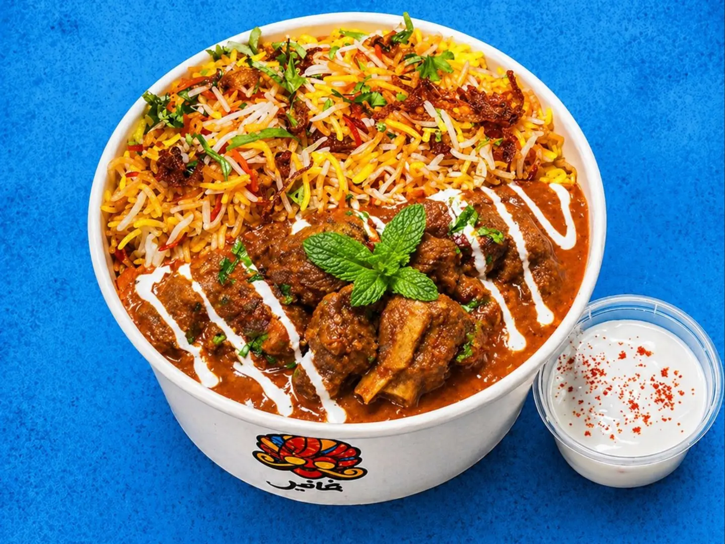 Bowl Plain Biryani Rice With Lamb Masala