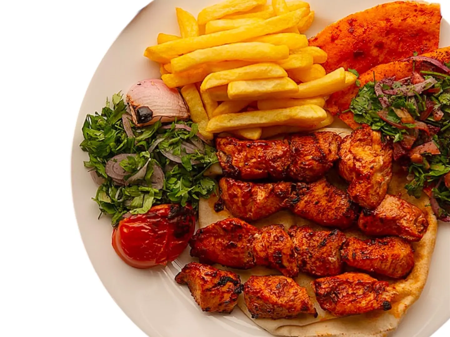 نفر شيش طاووق أربعة اسياخ مع رز وبطاطس