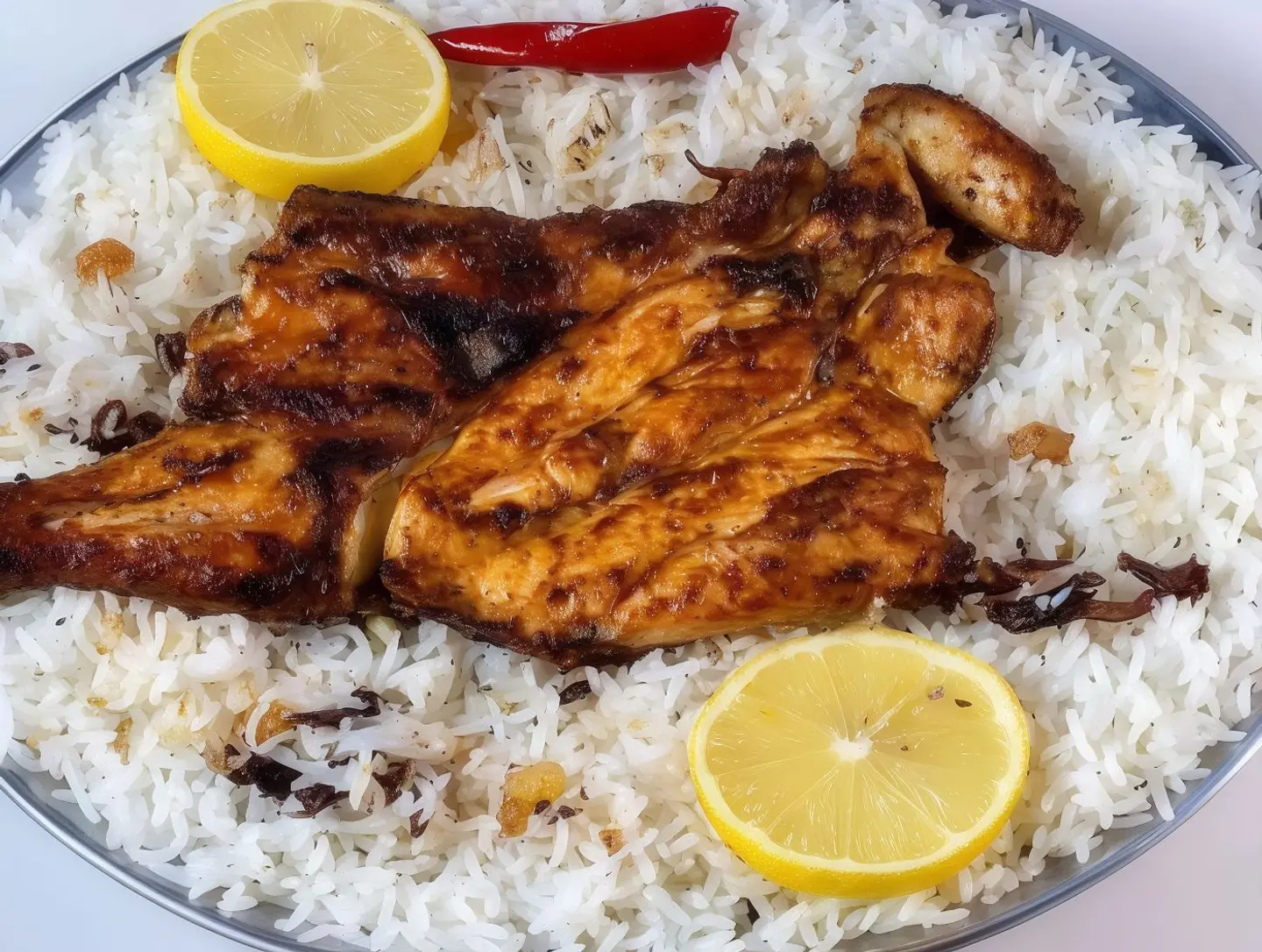 Half Charcoal Grilled Spicy White Basmati Rice