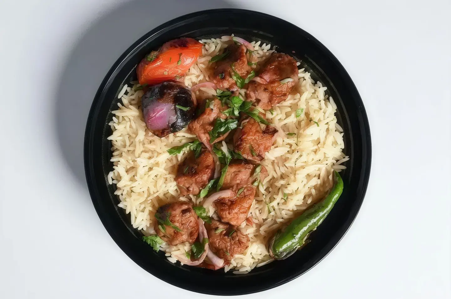 Two Skewers Of Lamb With Rice Tahini Sauce And Hot Dakous