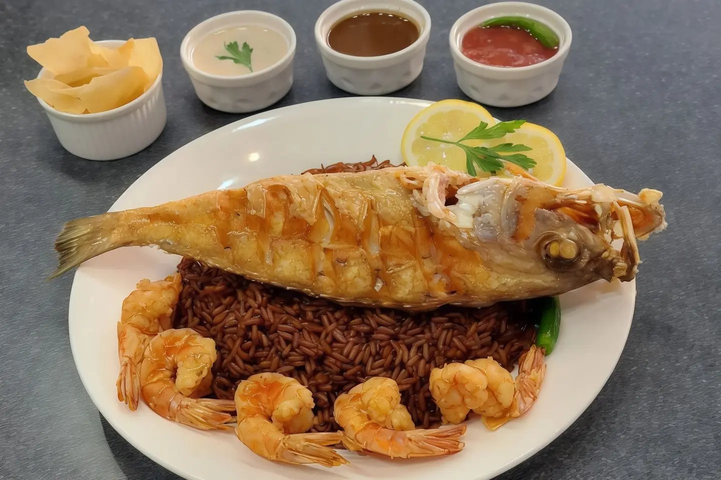 Hammour And Shrimp Meal