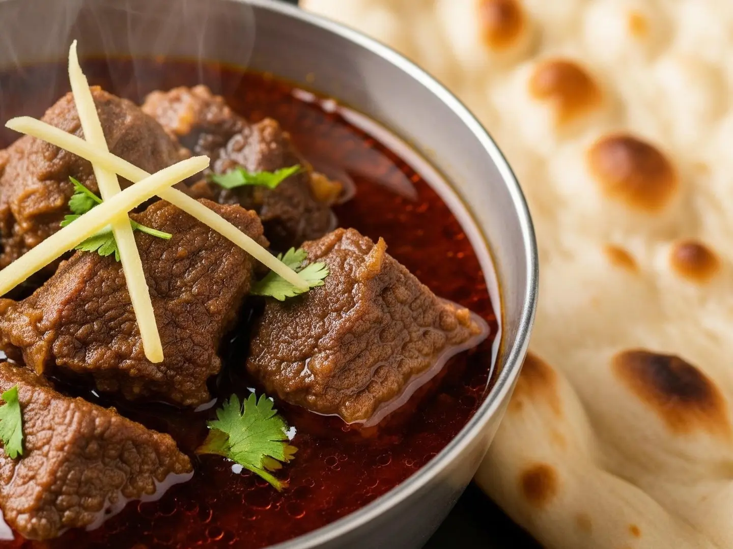 لحم نهاري مع خبز نان عادي