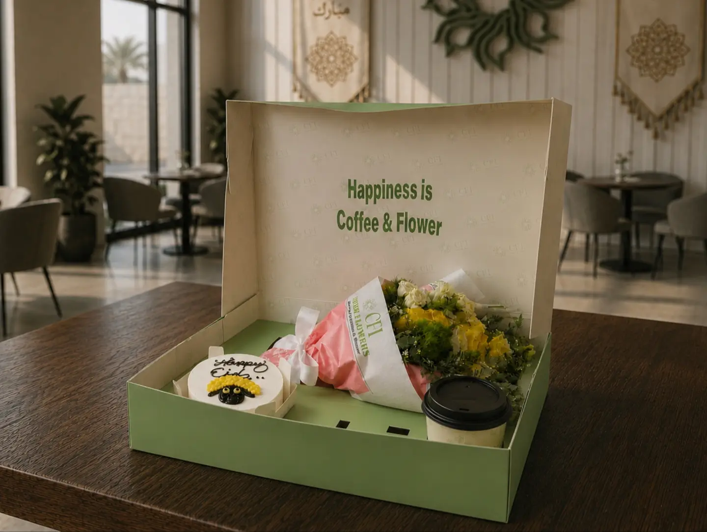 Eid Al Adha Large Box (Flowers, Coffee, Bento Cake) 4