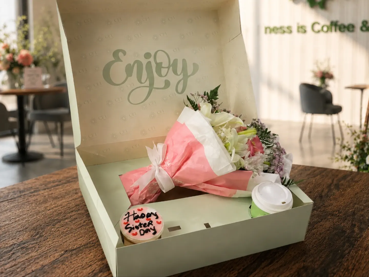Sisters Day Box Large Box (Flowers, Coffee, Cupcake)
