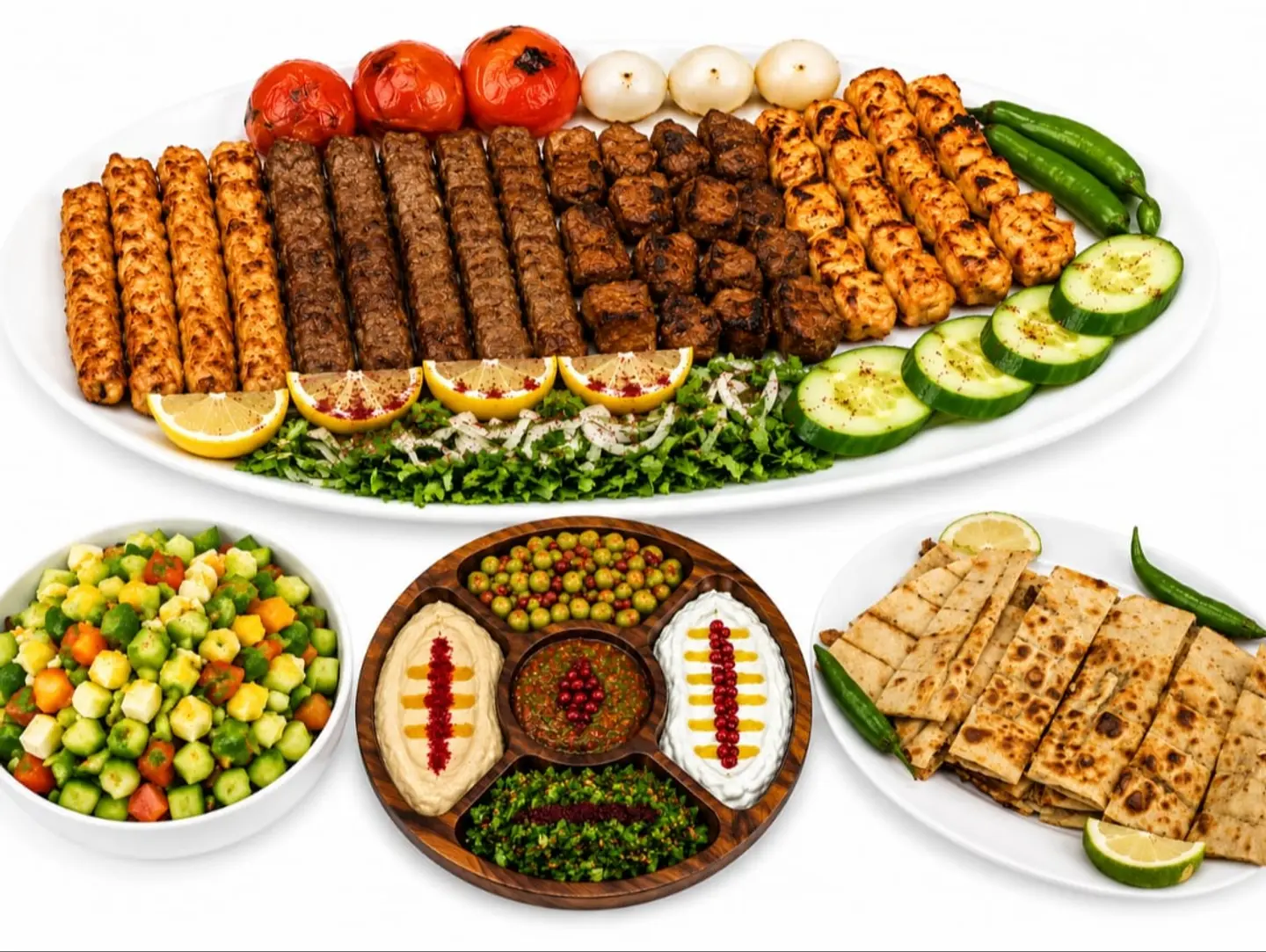 صحن مشكل كامل مع عرائس ومقبلات وسلطة