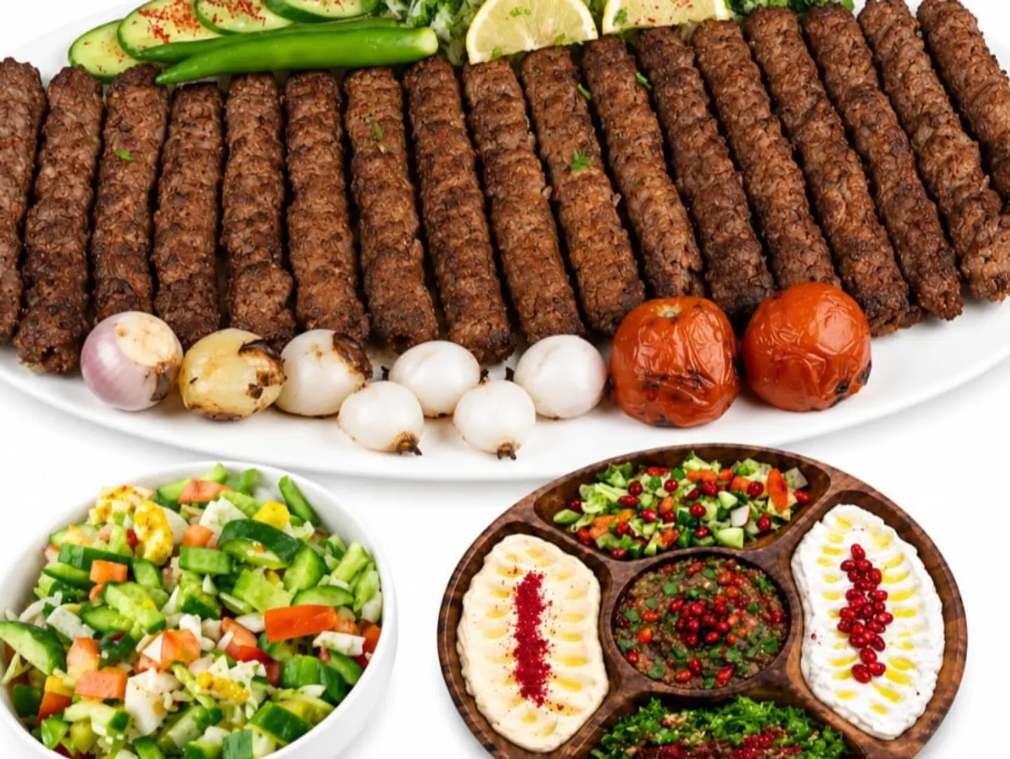 صحن كباب لحم مع مقبلات وسلطة