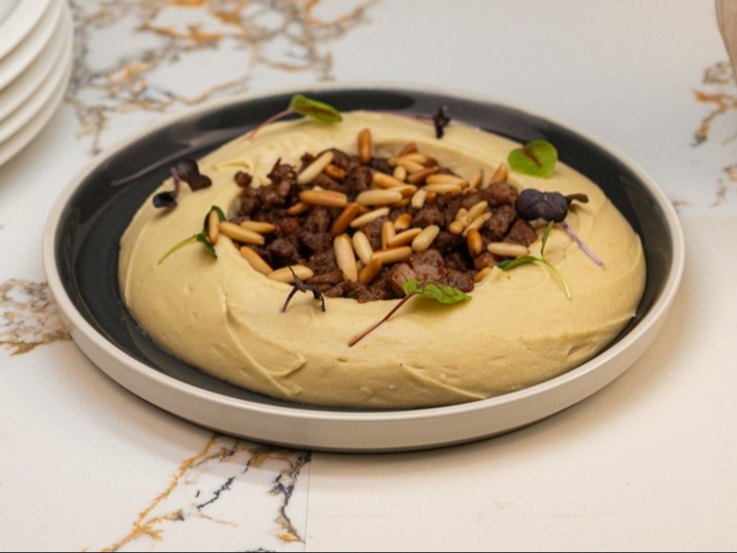 Hummus With Pine Nuts And Veal