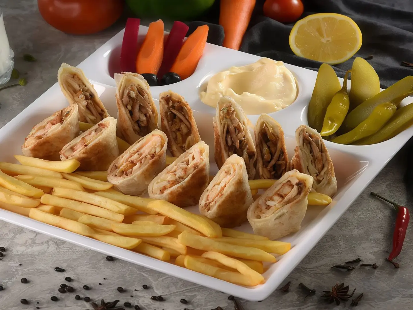 Arabic Shawarma Plate With Cheese