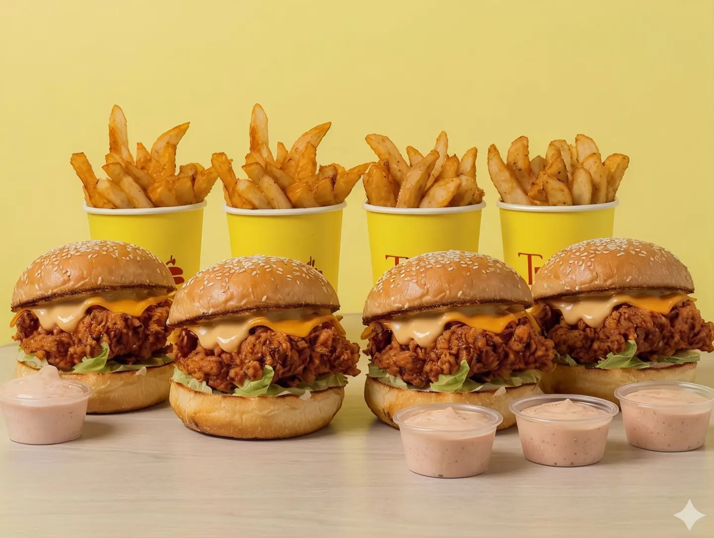Four Chicken Burger With Fries Free