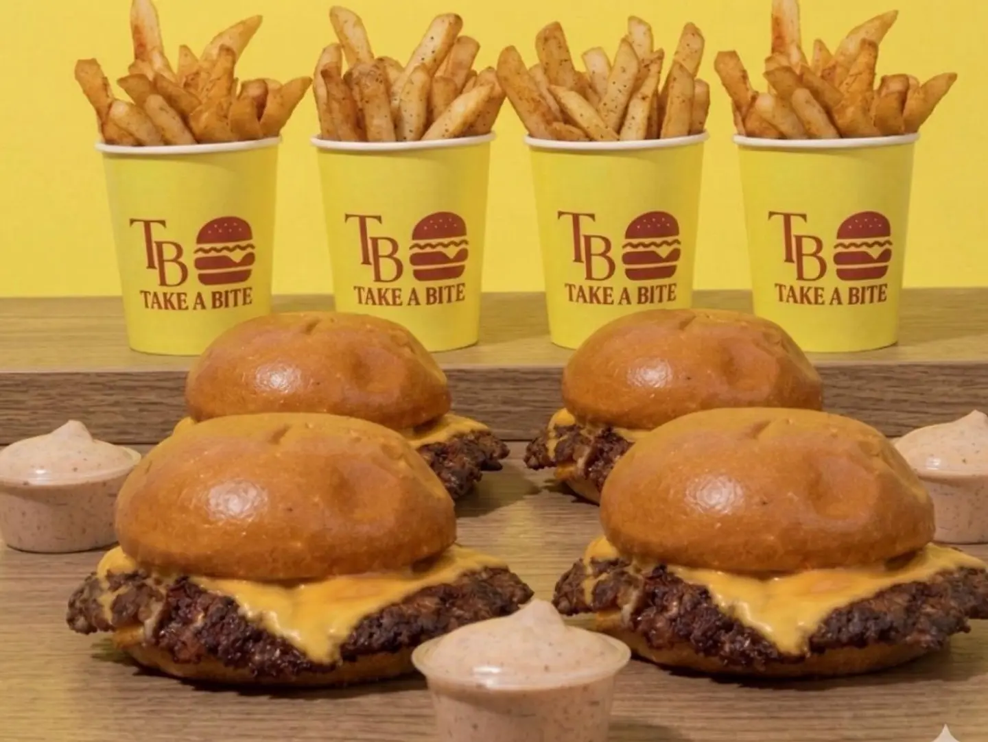 Four Single Beef Burger With Fries And Free Tb Sauce