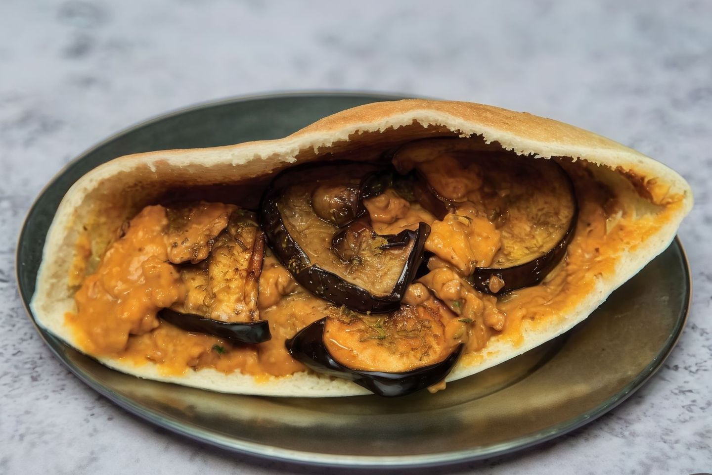 Foul With Eggplant Sandwich