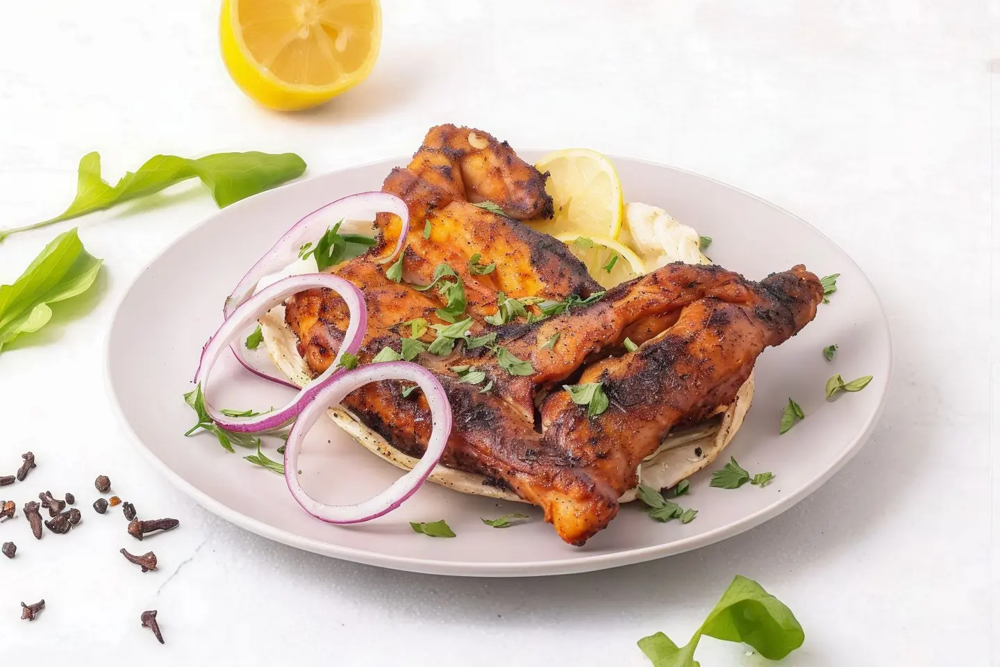 Half A Piece Of Chicken Grilled On Charcoal Without Rice