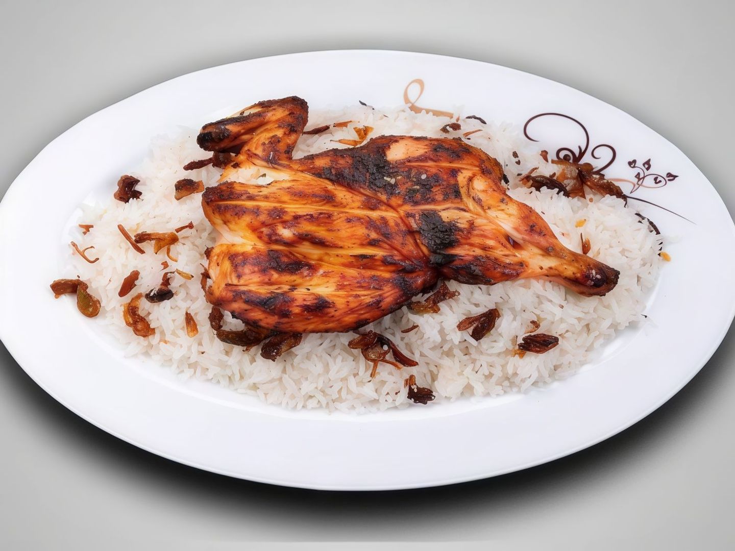 دجاج على الفحم مع الارز - نص حبة دجاج