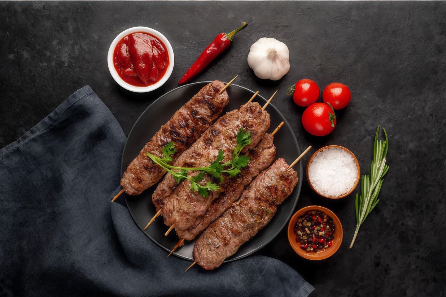 نص كباب لحم على الفحم