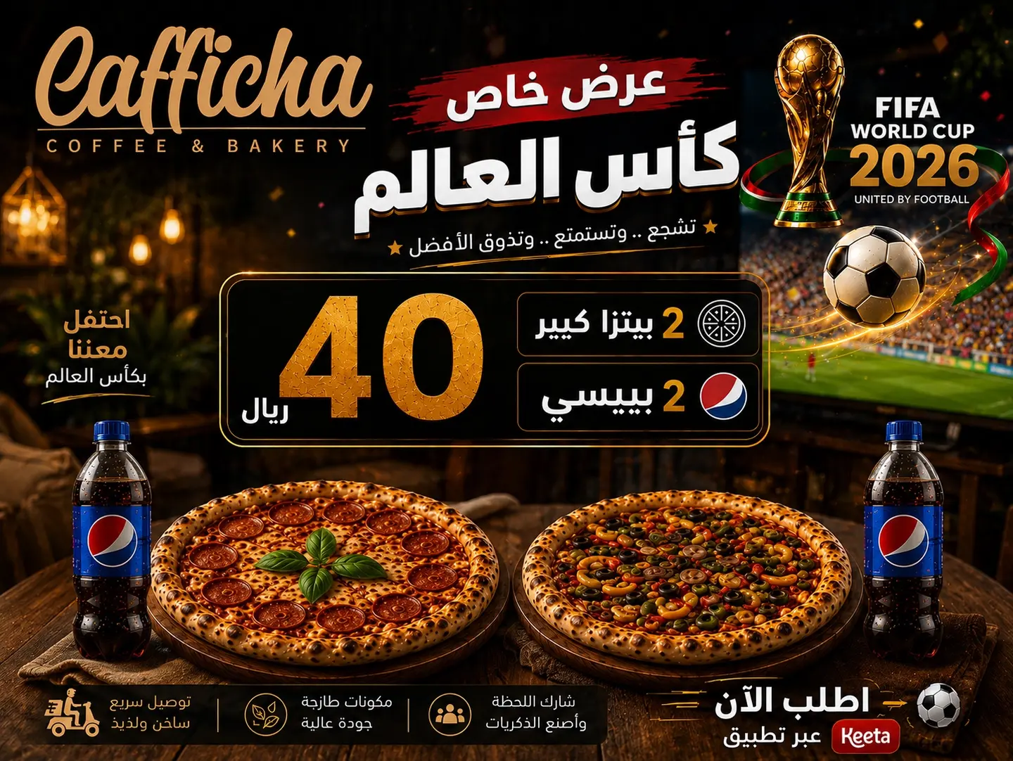 عرض 2 بيتزا كبير 2 بيبسي