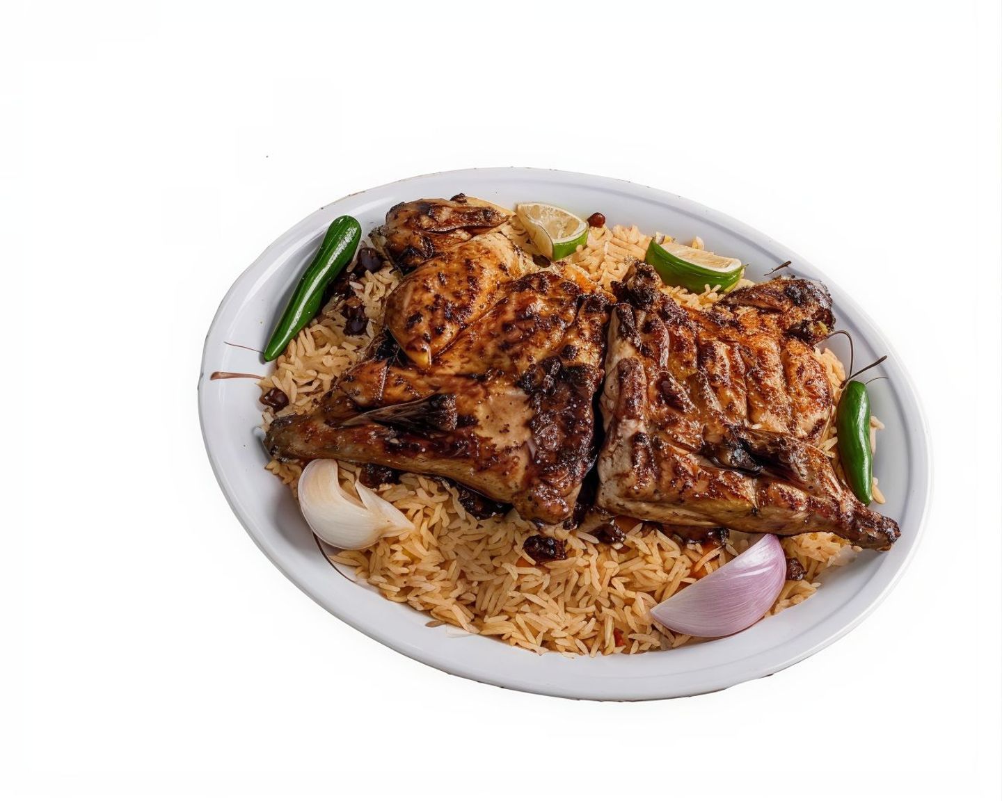 دجاج عالفحم مع الأرز - نص حبة دجاج