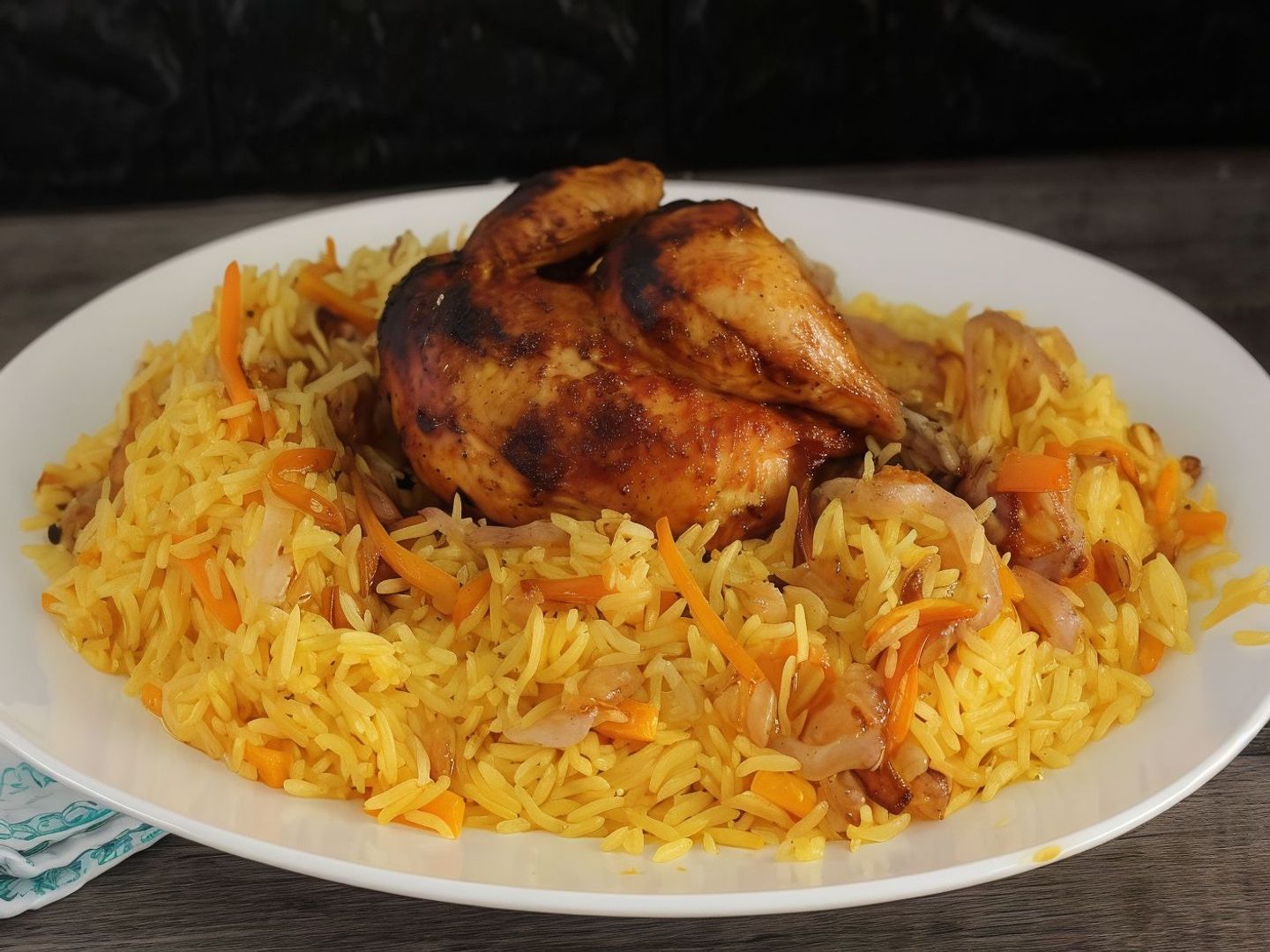 نصف دجاجة شواية مع الأرز