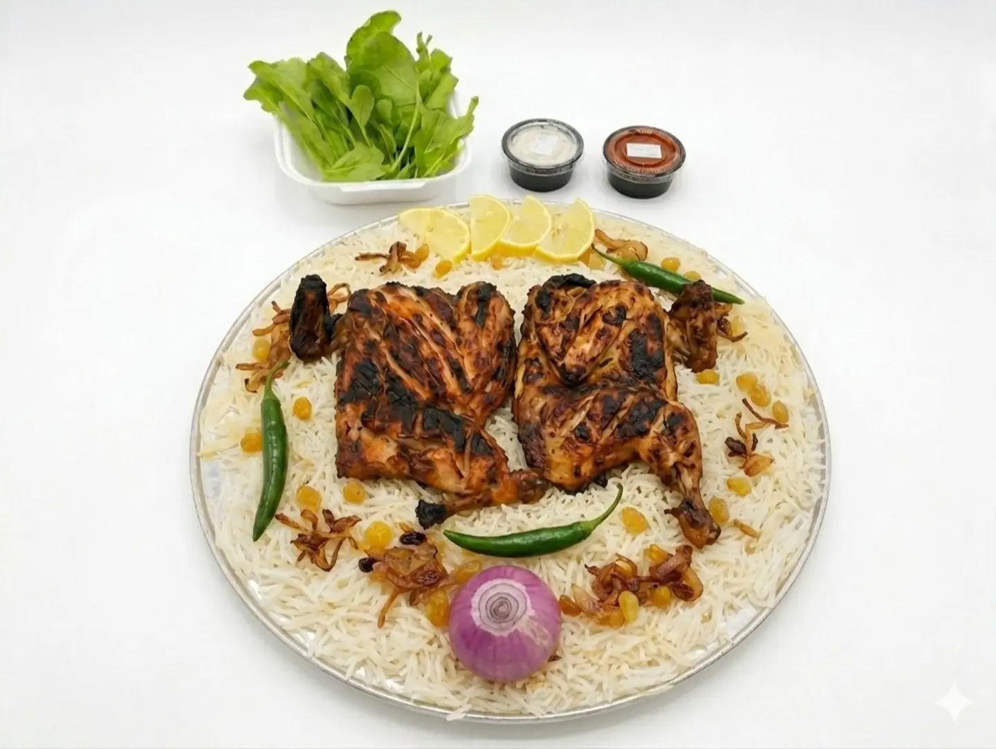 دجاج على الفحم مع ارز - نص حبة
