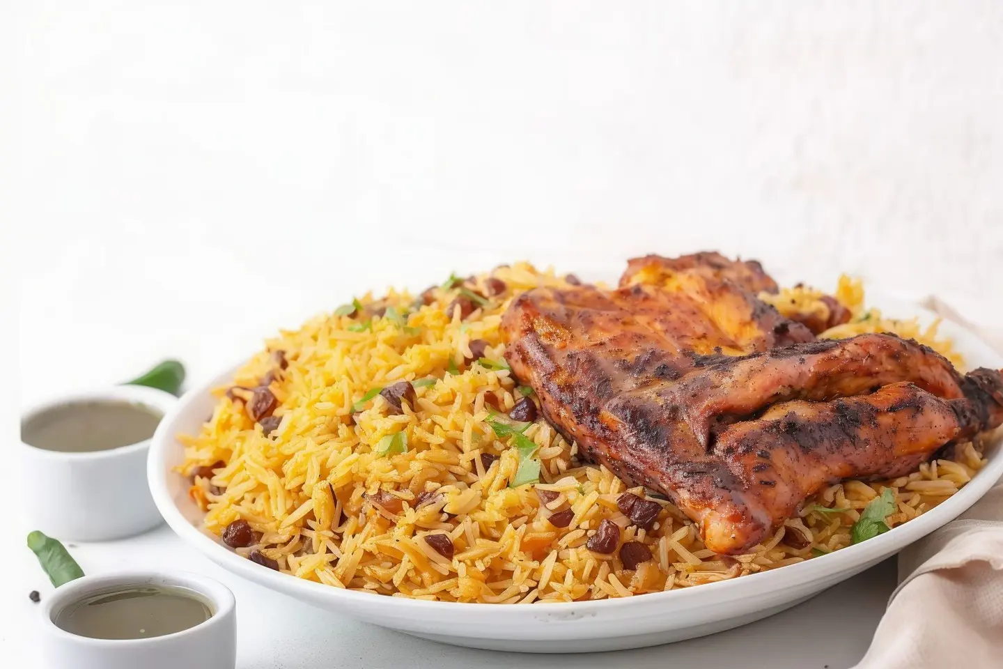 نصف دجاج على الفحم مع الأرز