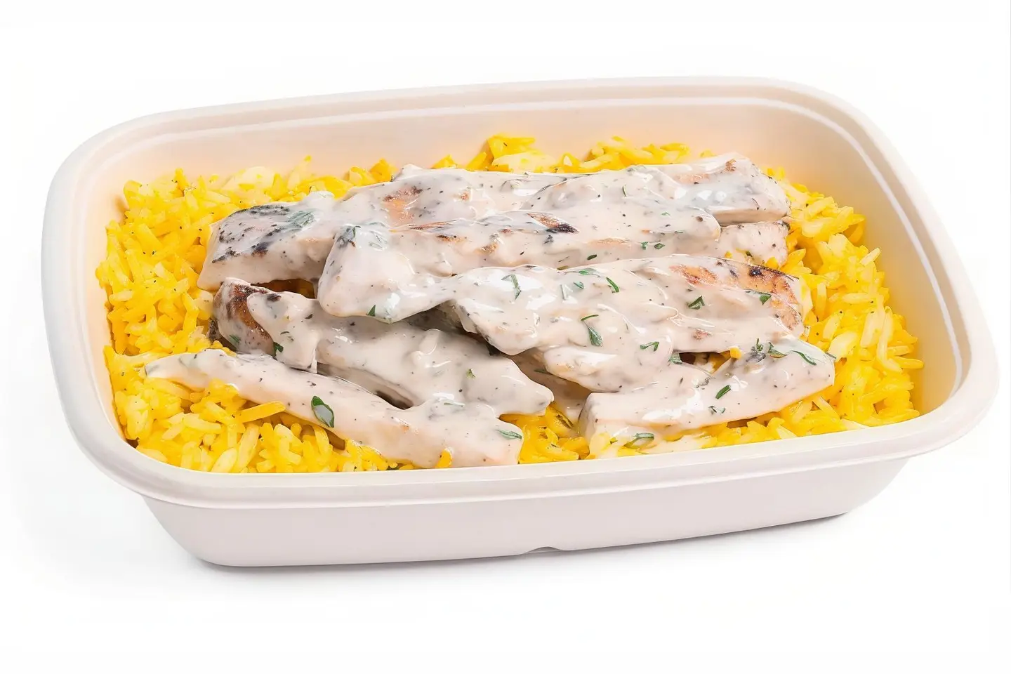 Grilled Chicken With Cream Sauce And Turmeric Rice
