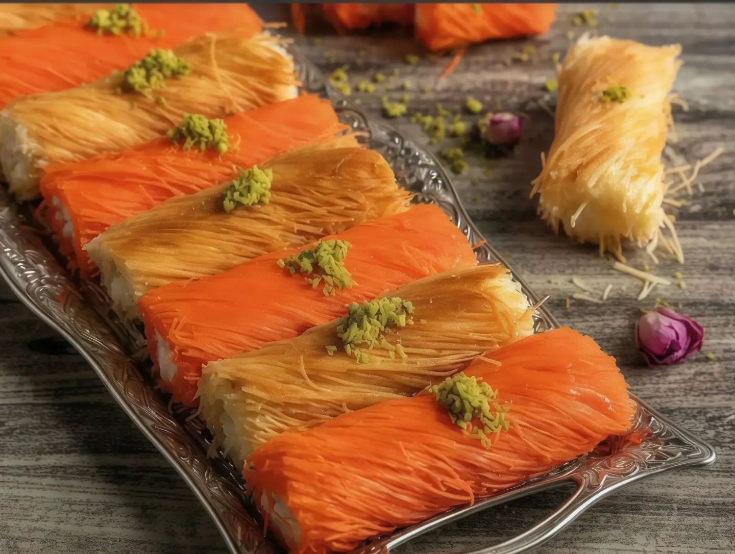Kunafa Mix Roll Stuffed With Cream And Cheese