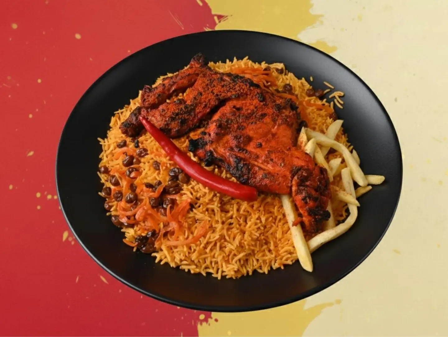 دجاج على الفحم حراق مع الارز -نص