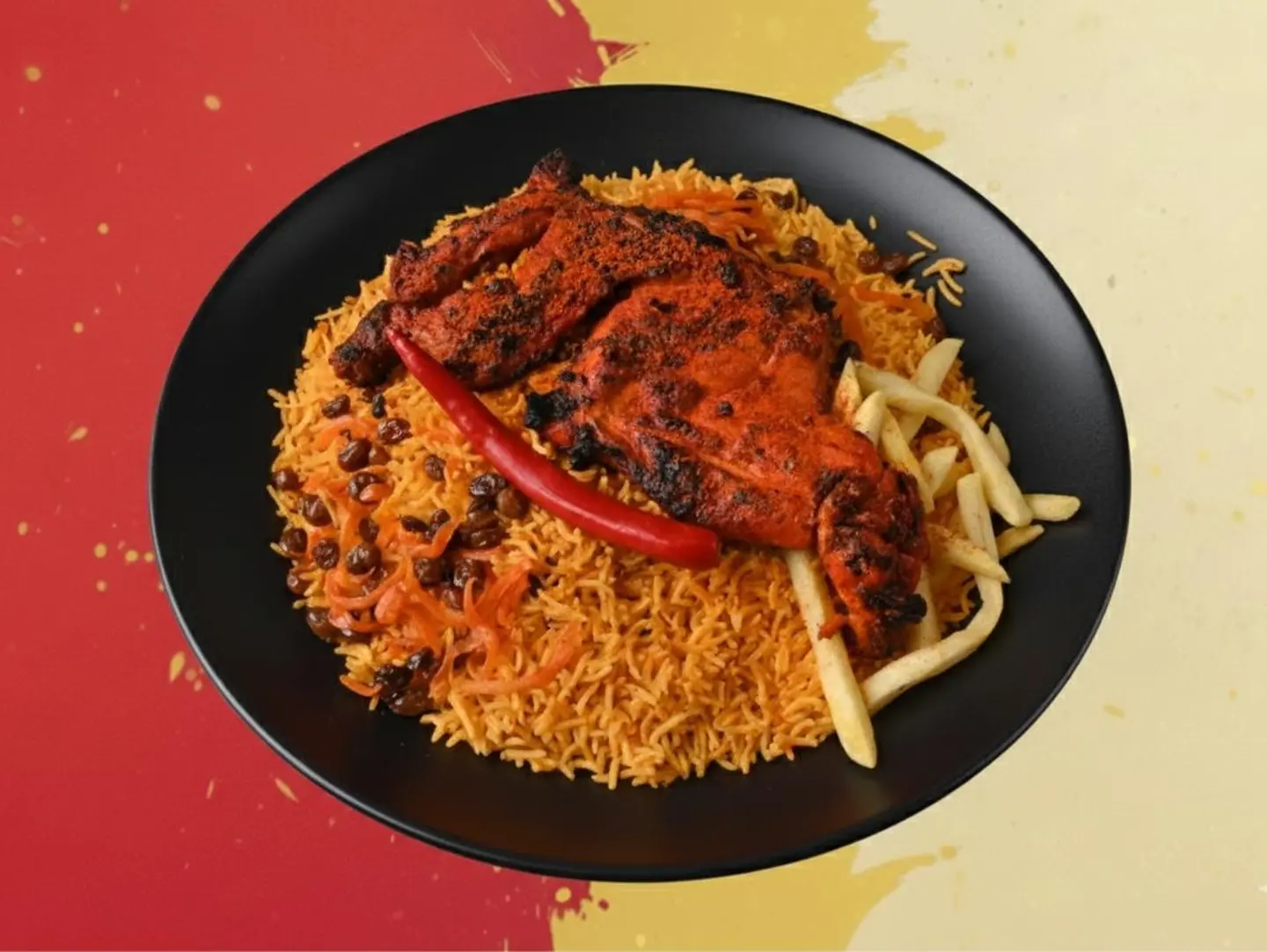 دجاج على الفحم حراق مع الأرز (حبة كاملة)