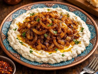 Karamelize Soğanlı Labneli Köz Patlıcan