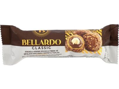 Bellardo Classic Kakaolu Krema Dolgulu Fındıklı Çikolata Kaplamalı Gofret Topları (37,5 gr.)