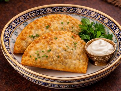 Tavuk Kaşarlı Çiğ Börek (чебурек с курицей и сыром)