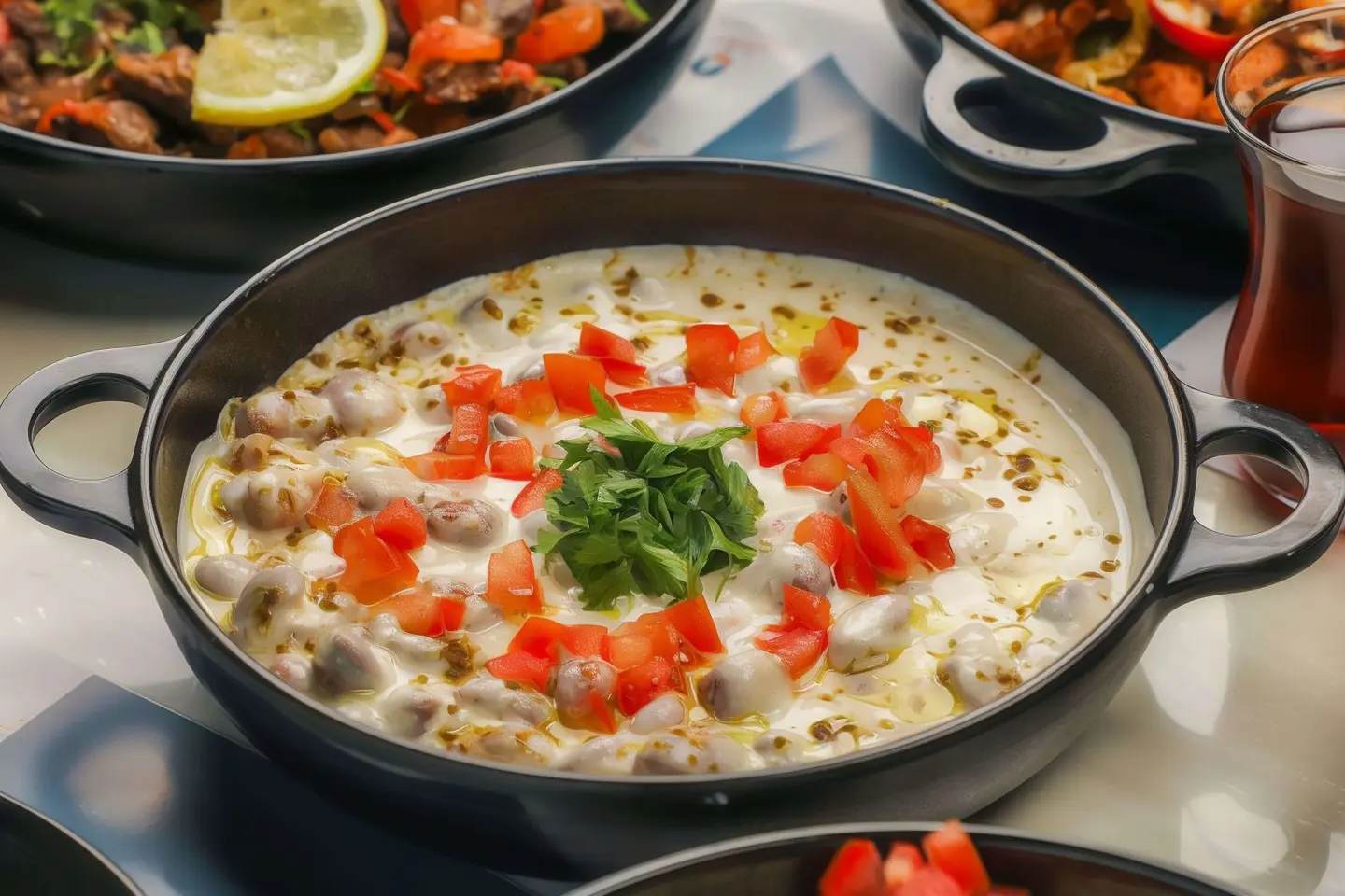 فول حب بالبن وزيت الزيتون