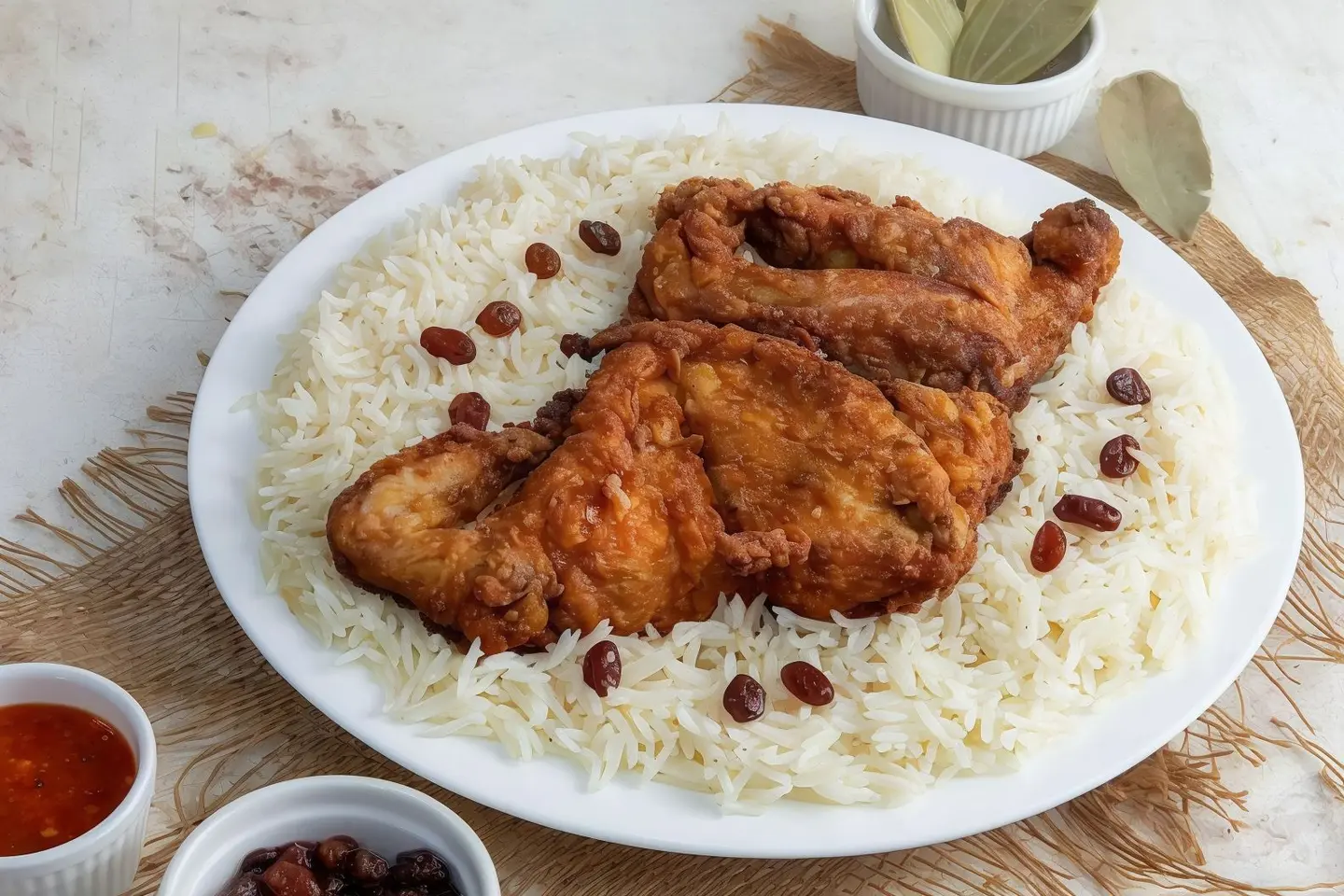 دجاج مقلي - رز أبيض - نص حبه