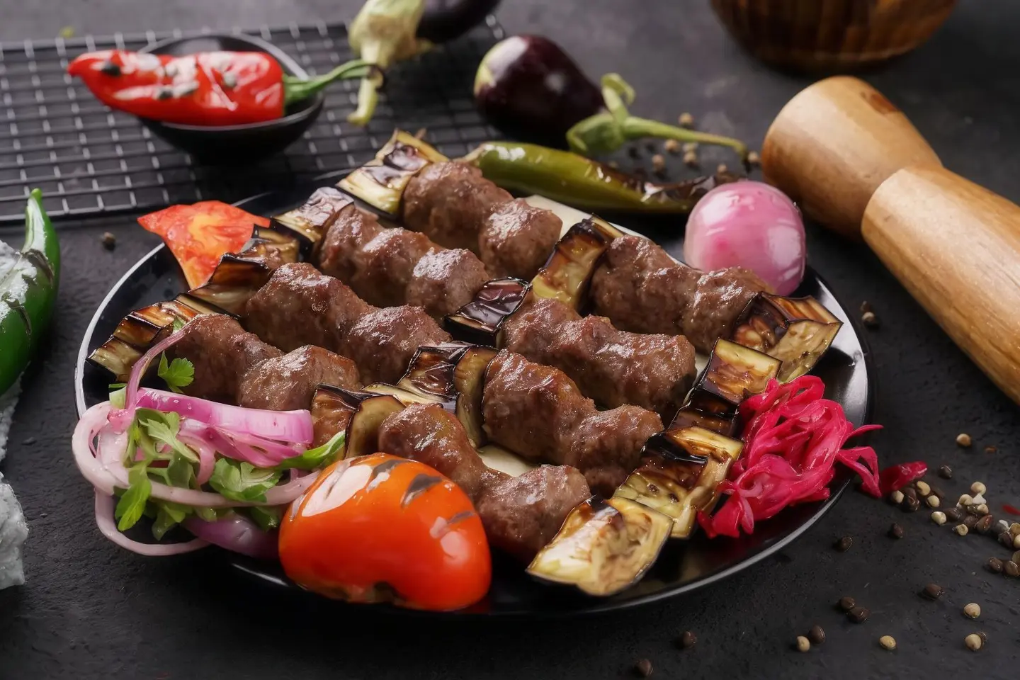 كباب باذنجان باللحم