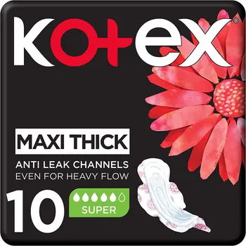 Kotex Maxi Protect Thick Pads, Super Size Sanitary Pads with Wings, 10Pieces