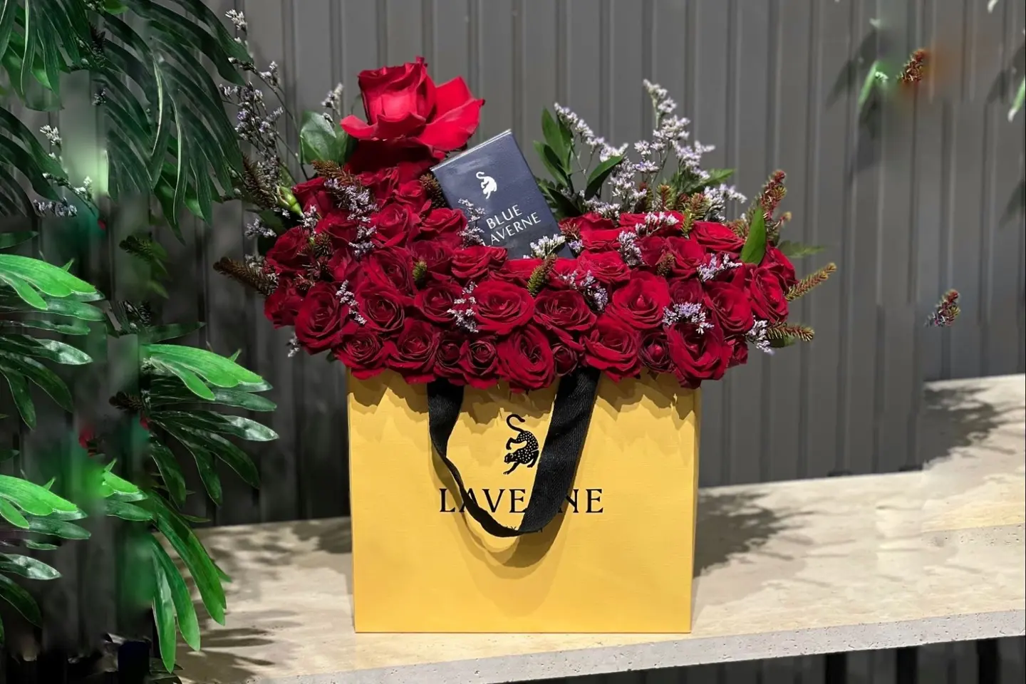 Blue Laverne And Red Rose