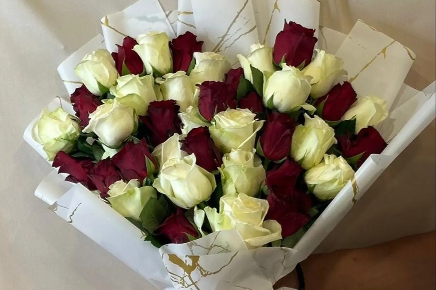 White Red Rose Bouquet