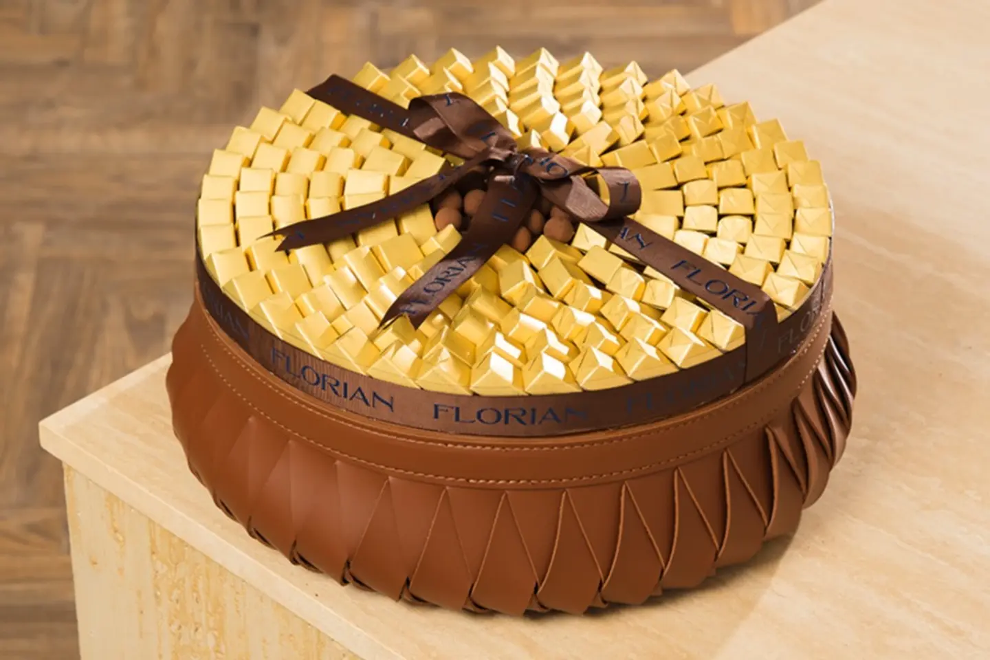 Leather Round Brown Basket