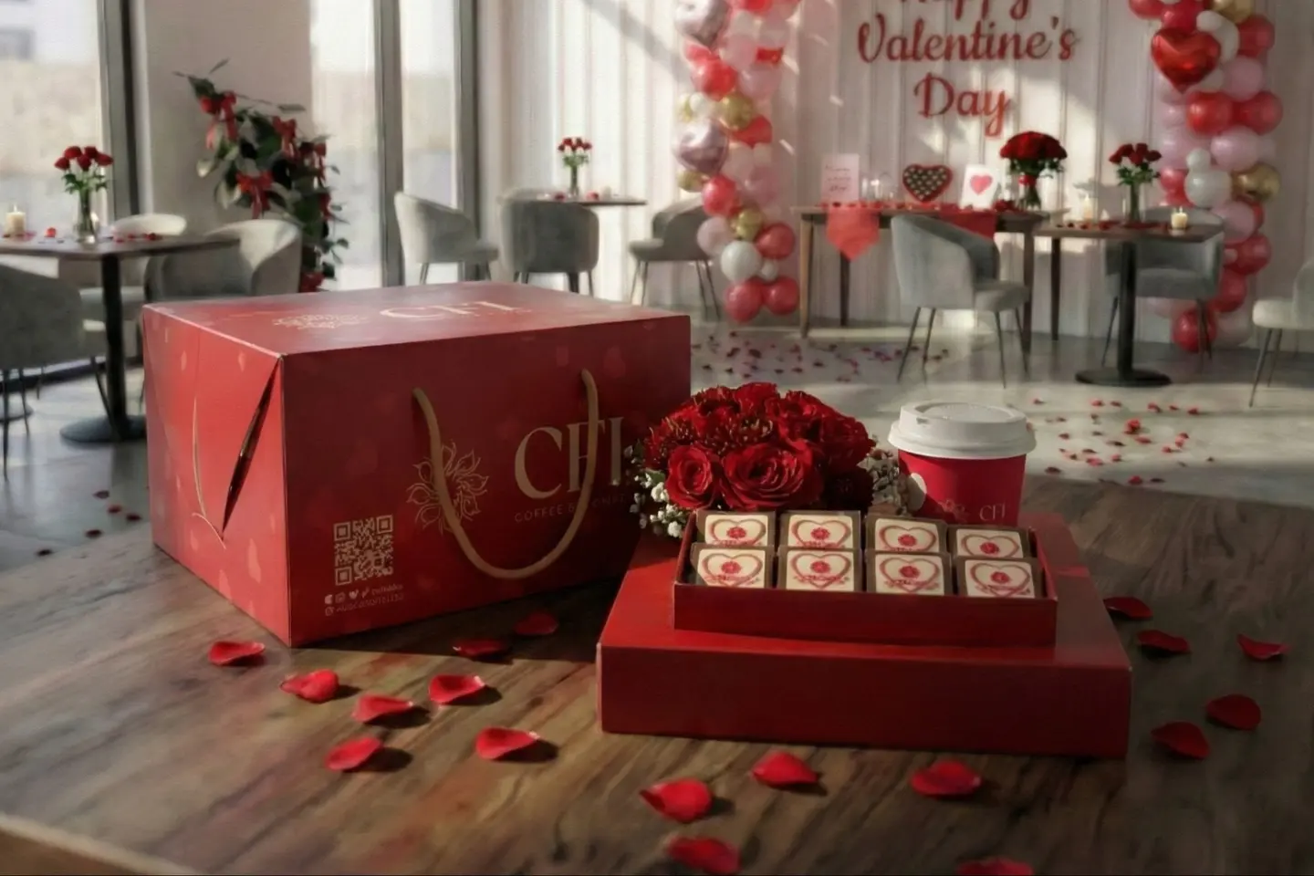 بوكس الحب الفاخر ورد قهوة شوكولاته