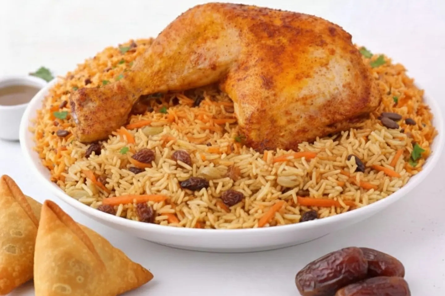 Quarter Grill With Rice Dates And Samosas